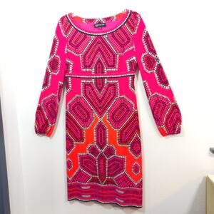 Jones NY stained glass balloon sleeve empire shift dress 10